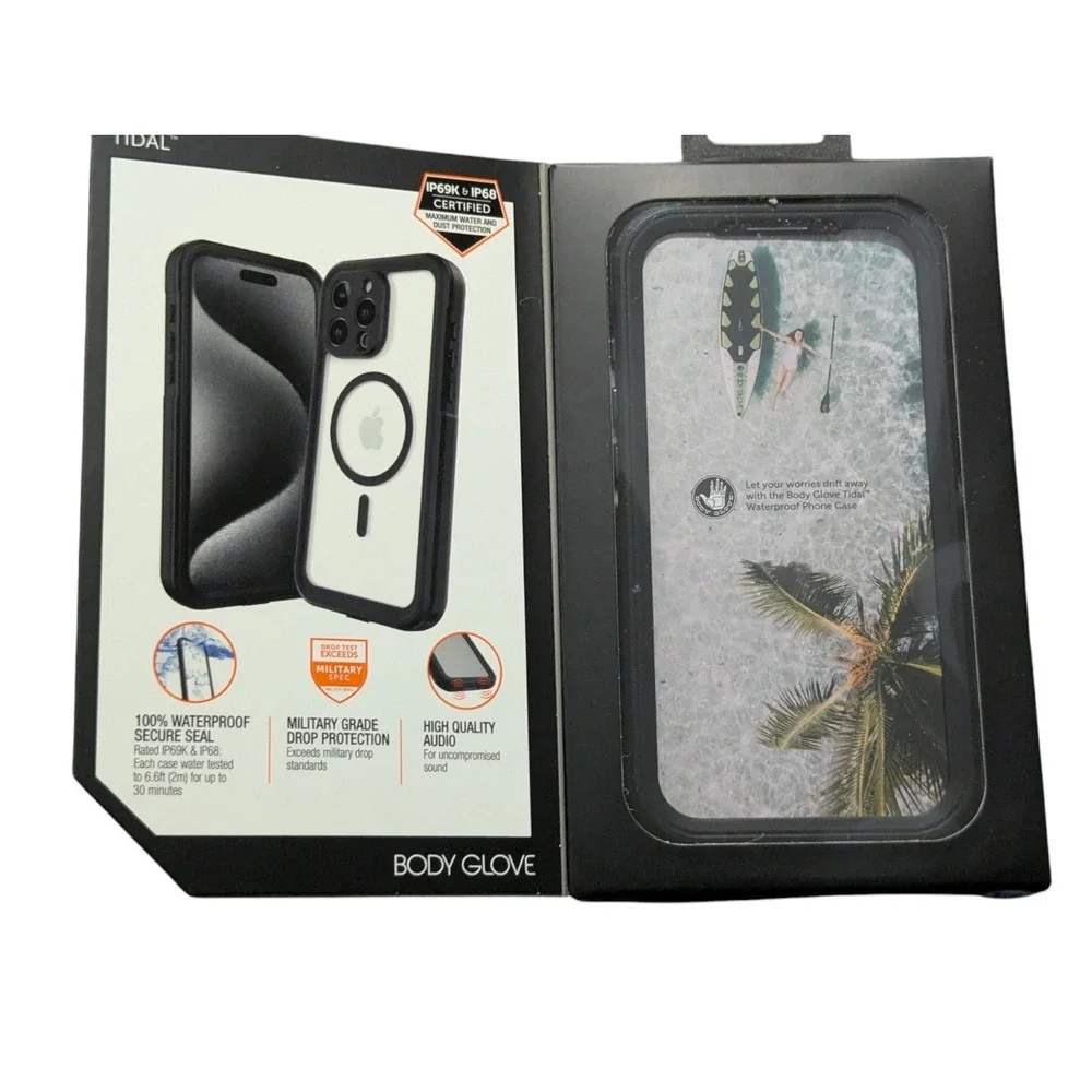 J7. Body Glove Tidal Waterproof with MagSafe Case For iPhone 15 Pro, Black/Clear